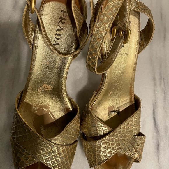 Prada Gold Python Studded Wood Sandal EURO Size 39 or US 8 - Picture 5 of 9